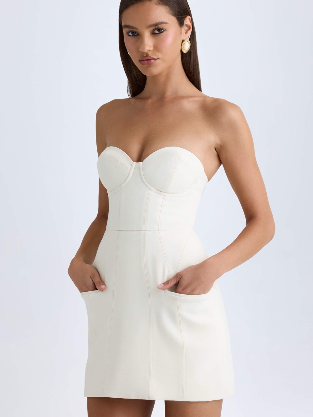 Oh Polly Ivory Strapless Sculpted Bust Mini Dress - Picture 7 of 11